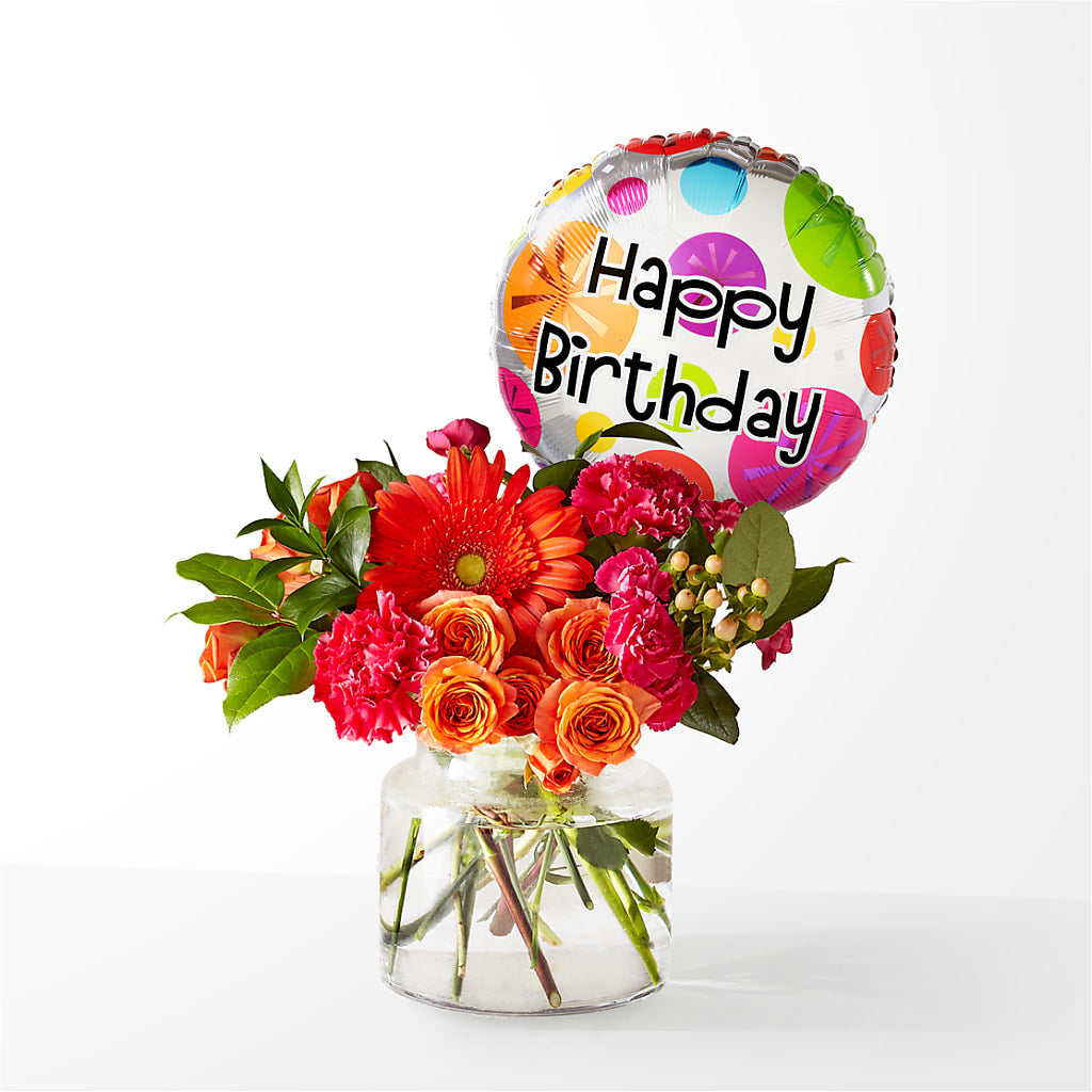 Fiesta Bouquet with Birthday Balloon – Rhea Flower Shop, Toronto ON