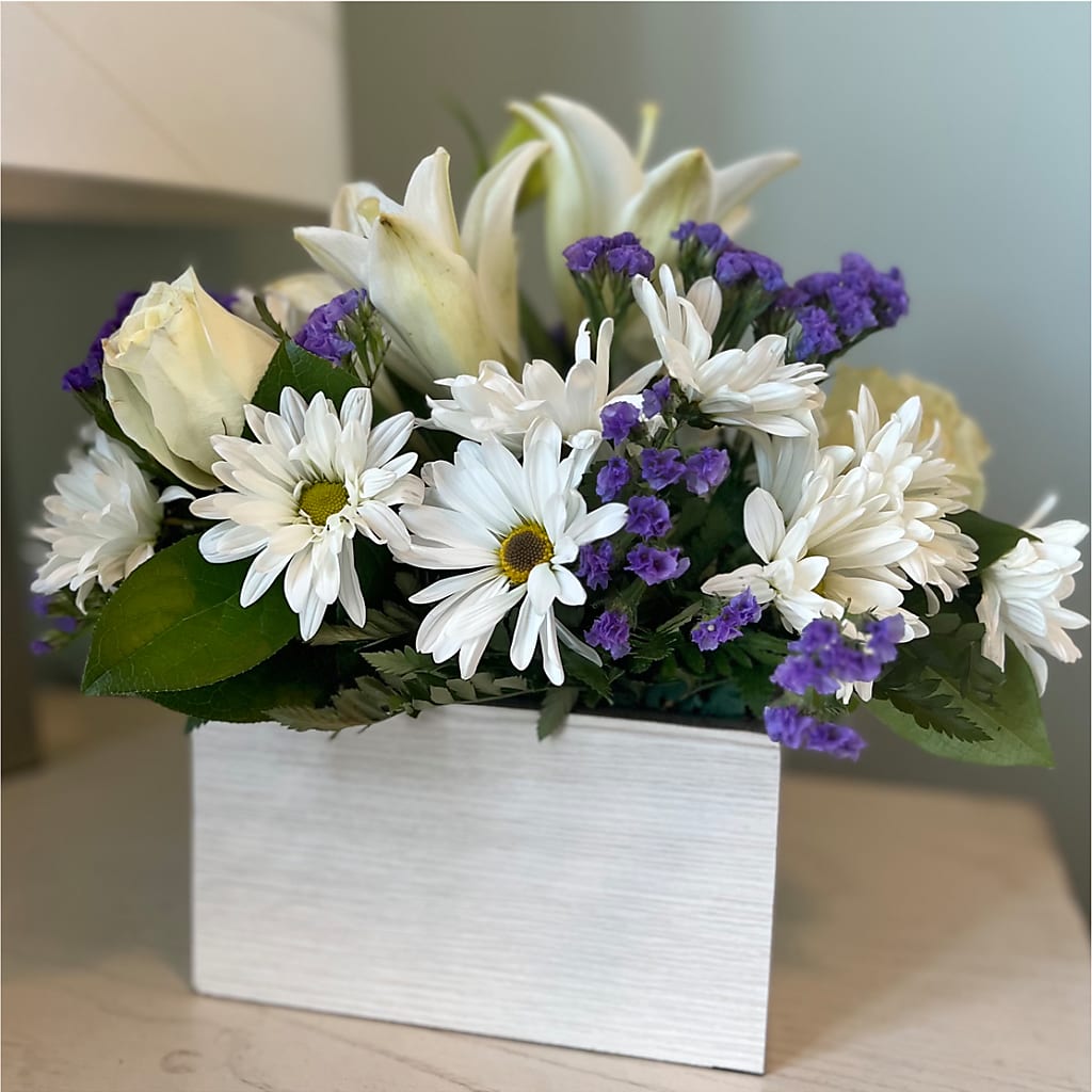 Beyond Blue Box Bouquet – Rhea Flower Shop, Toronto ON