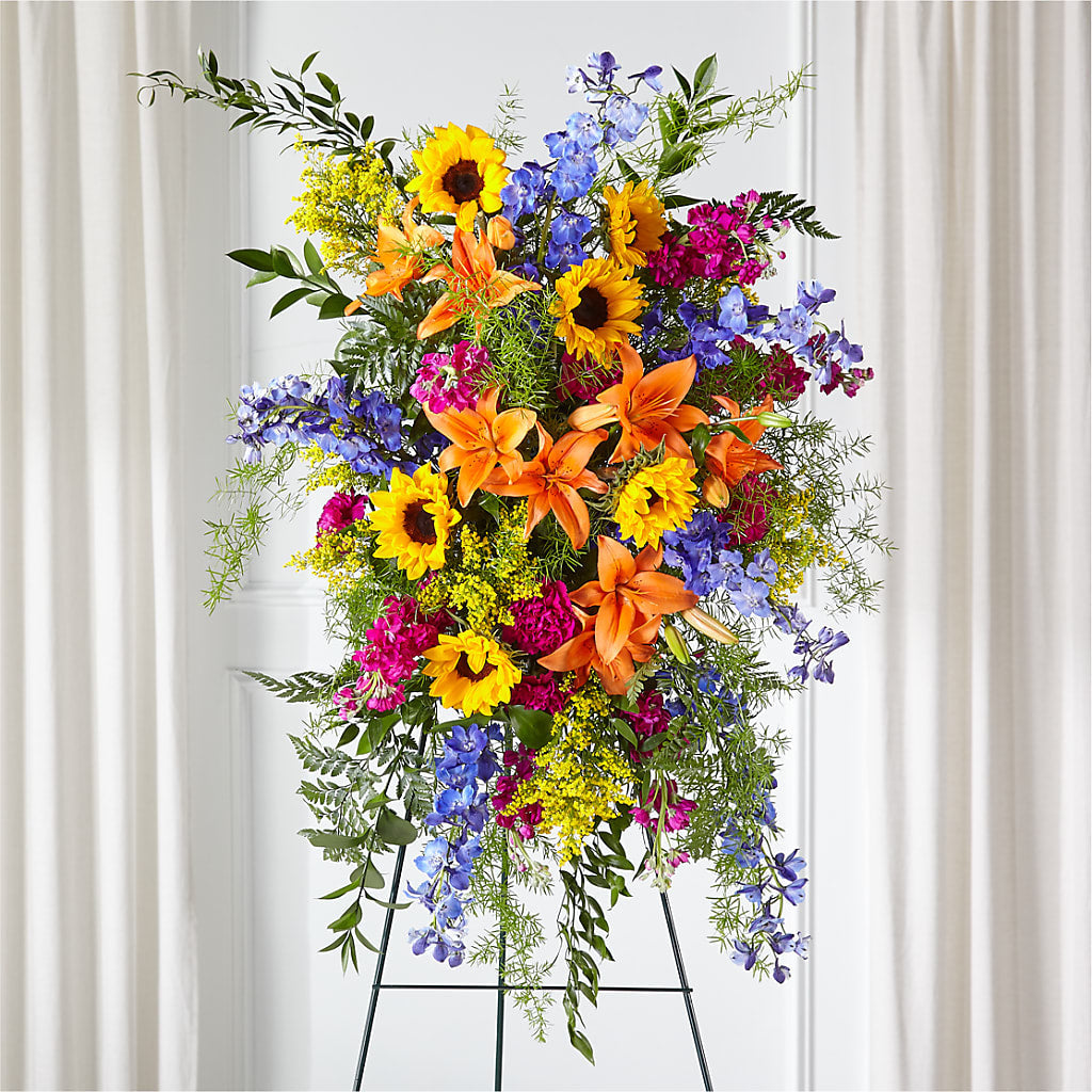 Sunlit Memories Standing Spray (Standard) – Rhea Flower Shop, Toronto ON