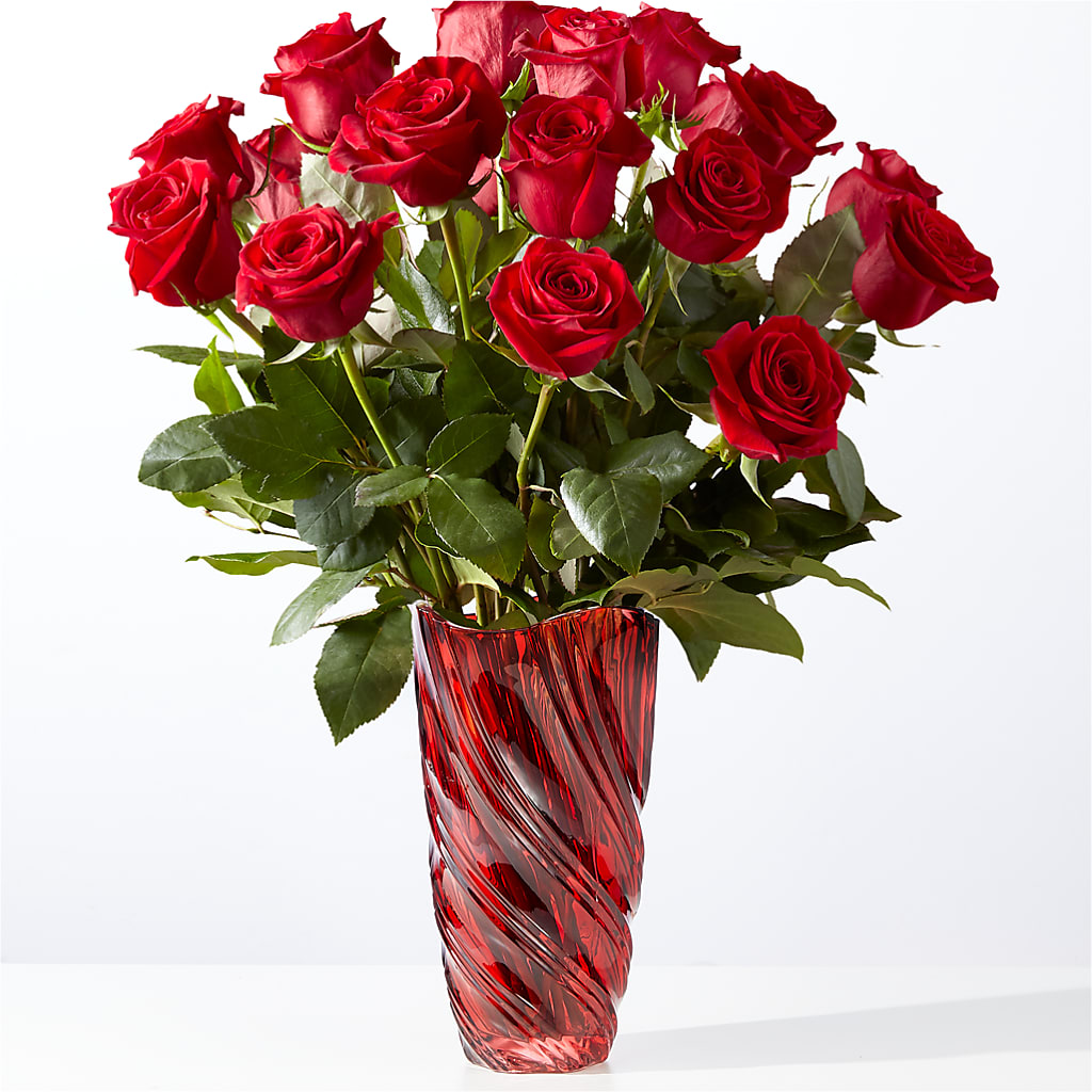 Classic Love Red Rose Bouquet with Luxe Swirl Vase – Rhea Flower Shop, Toronto ON