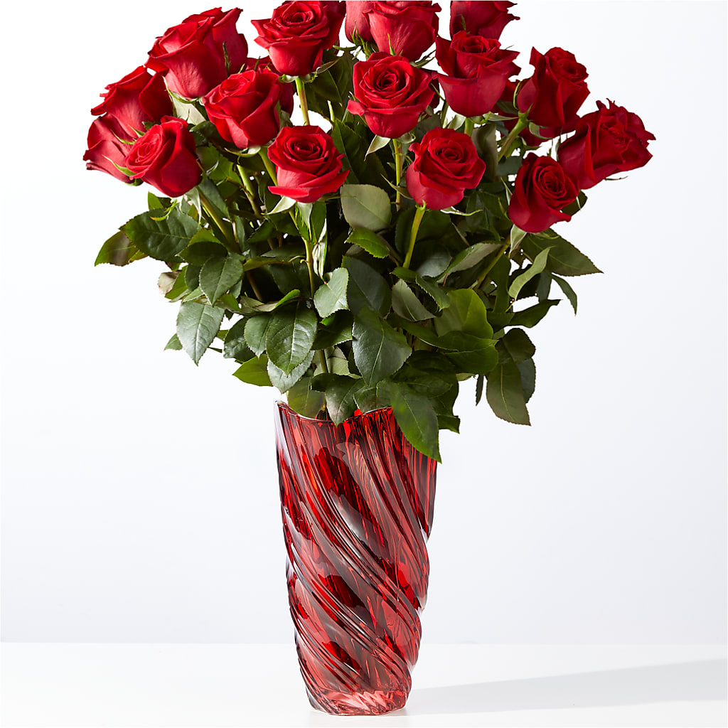 Classic Love Red Rose Bouquet with Luxe Swirl Vase – Rhea Flower Shop, Toronto ON
