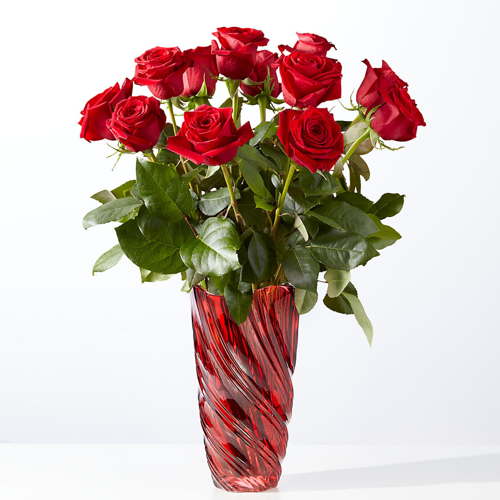 Classic Love Red Rose Bouquet with Luxe Swirl Vase – Rhea Flower Shop, Toronto ON