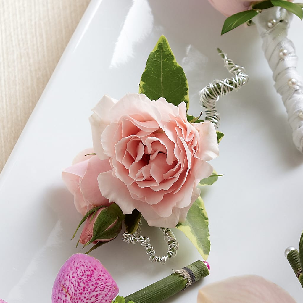 Pink Spray Rose Boutonniere – Rhea Flower Shop, Toronto ON