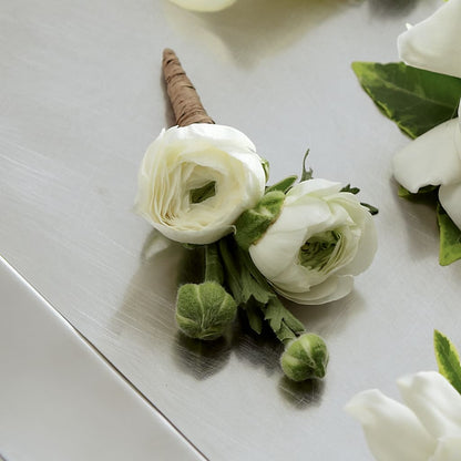 White Ranunculus Boutonniere –  Rhea Flower Shop, Toronto ON